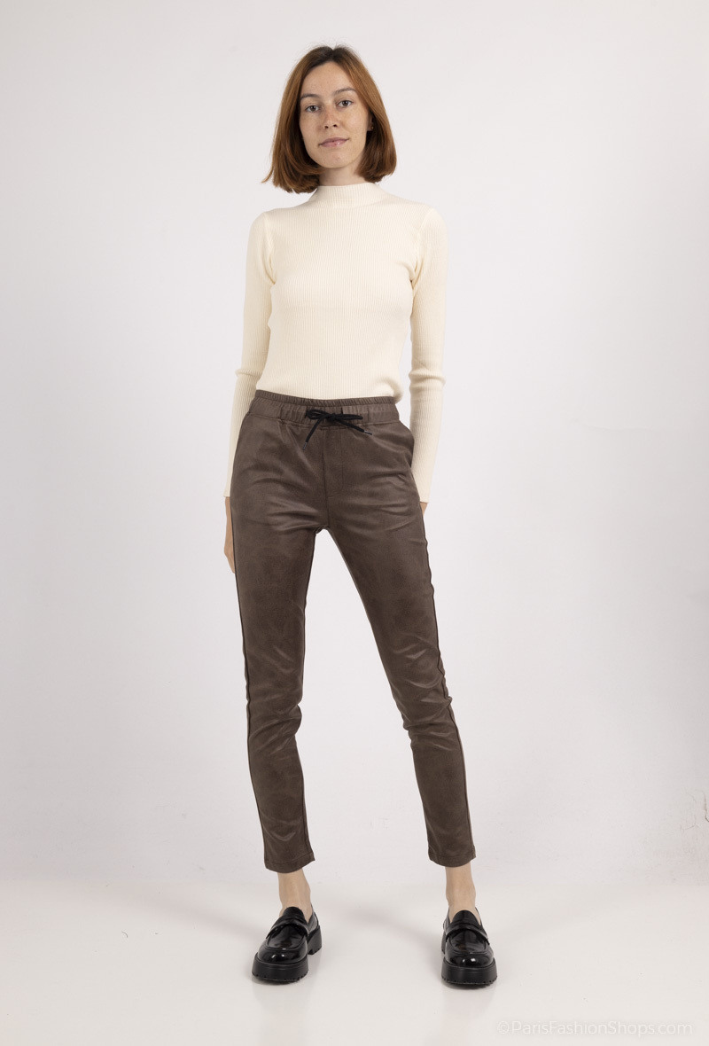 Wholesaler Freesia - Elegant high waist sequin effect pants with belt