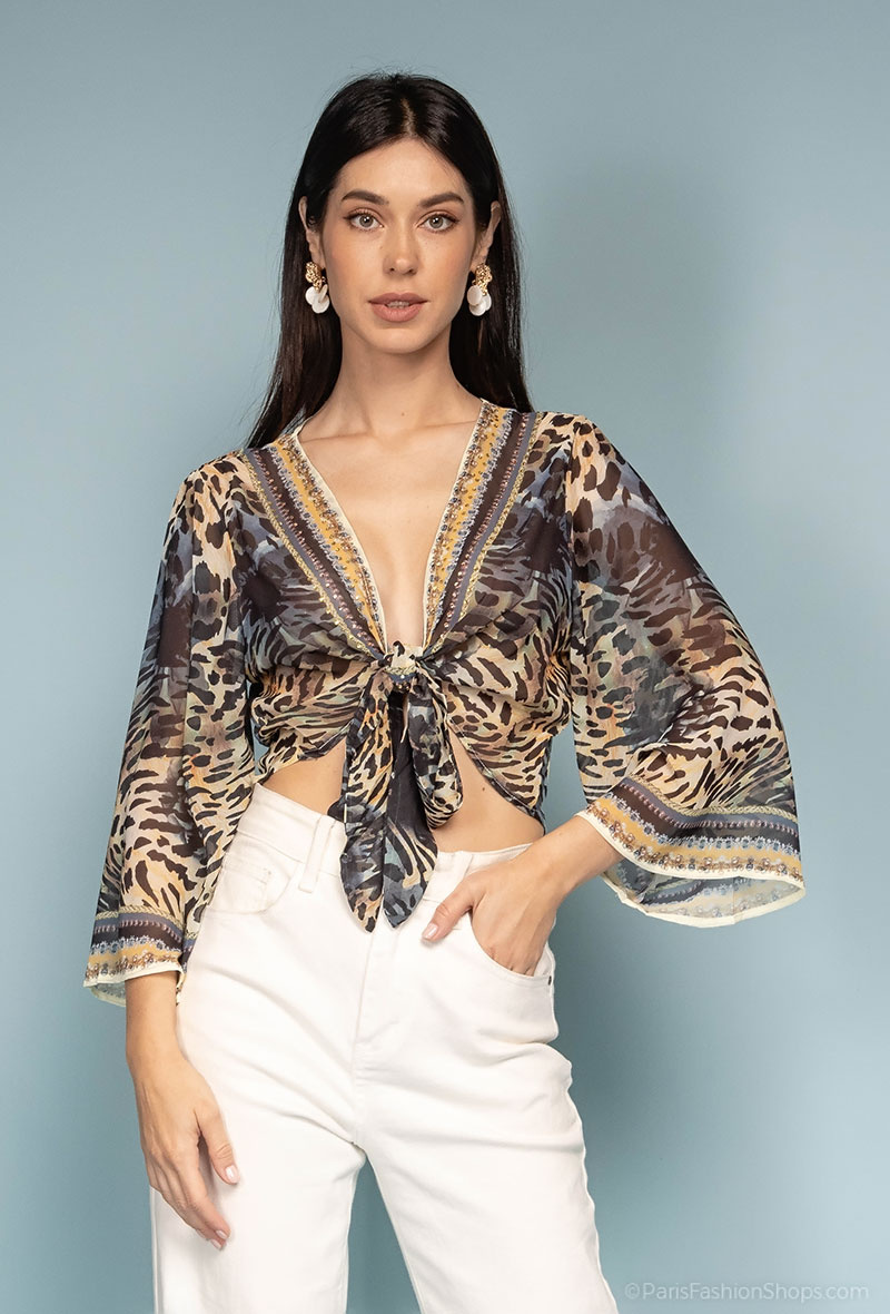 Wholesaler Frime Beachwear - Flowy printed cardigan with long sleeves