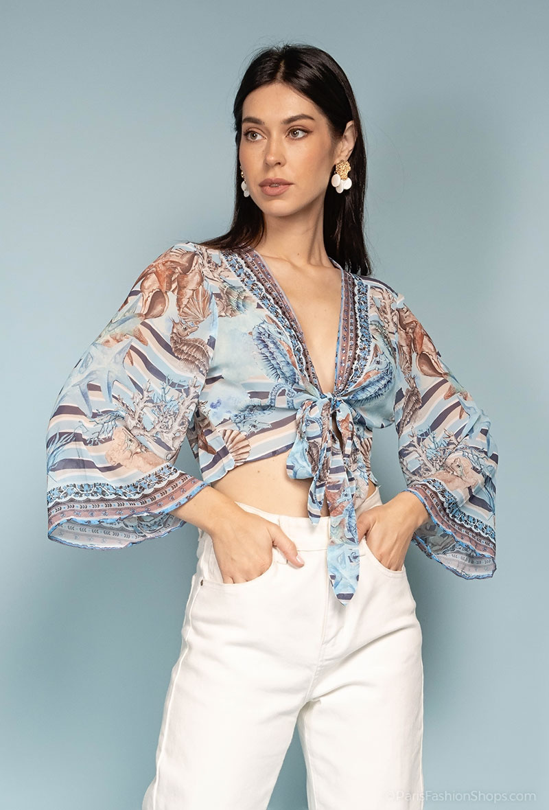Wholesaler Frime Beachwear - Flowy printed cardigan with long sleeves
