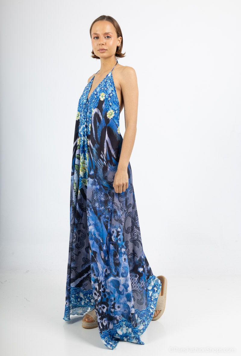 Großhändler Frime Beachwear - Langes bedrucktes Kleid mit Strass