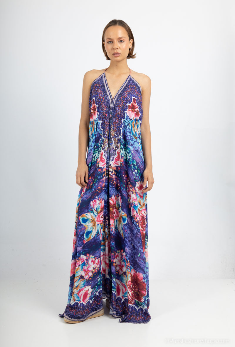 Wholesaler Frime Beachwear - Long printed dress with rhinestones