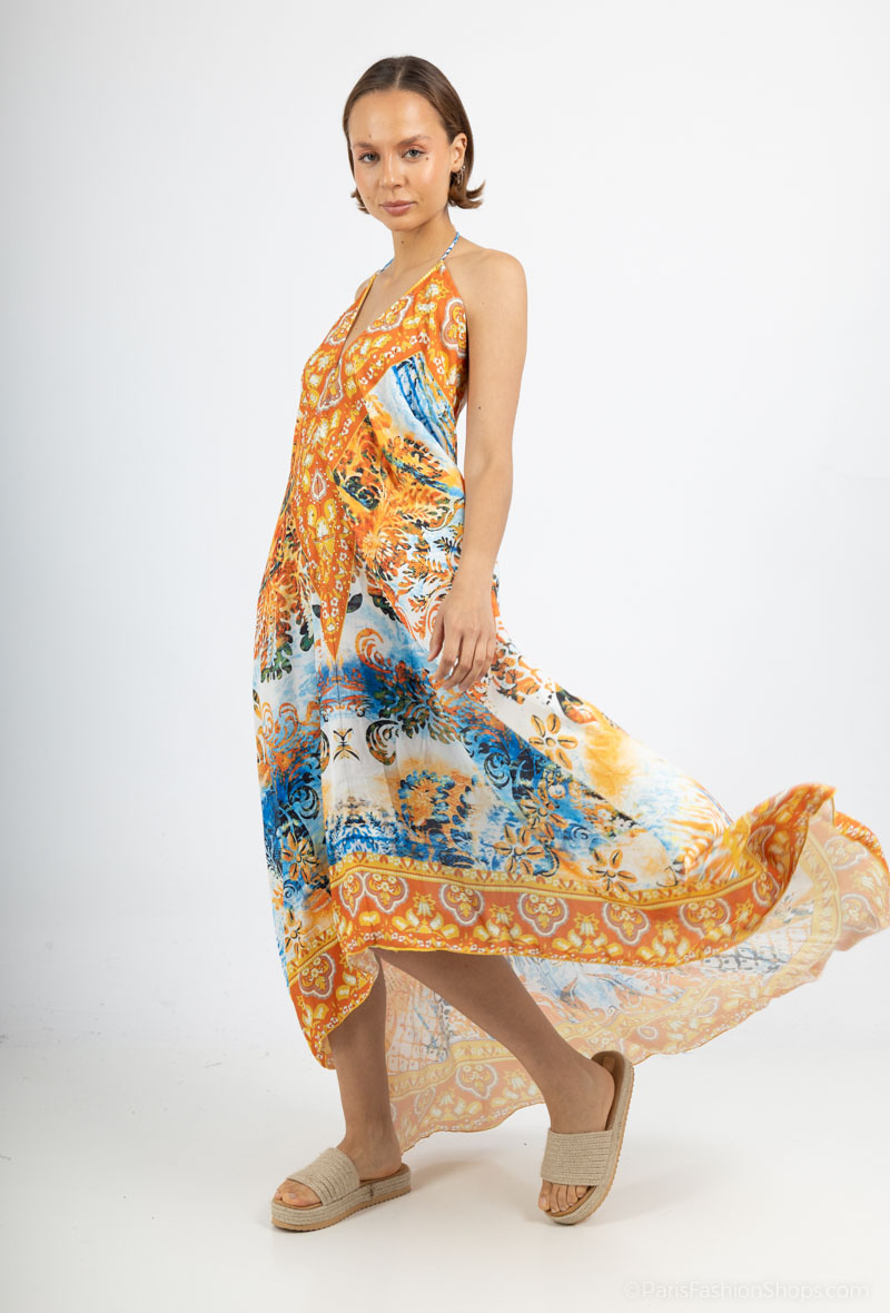 Wholesaler Frime Beachwear - Long printed dress with rhinestones
