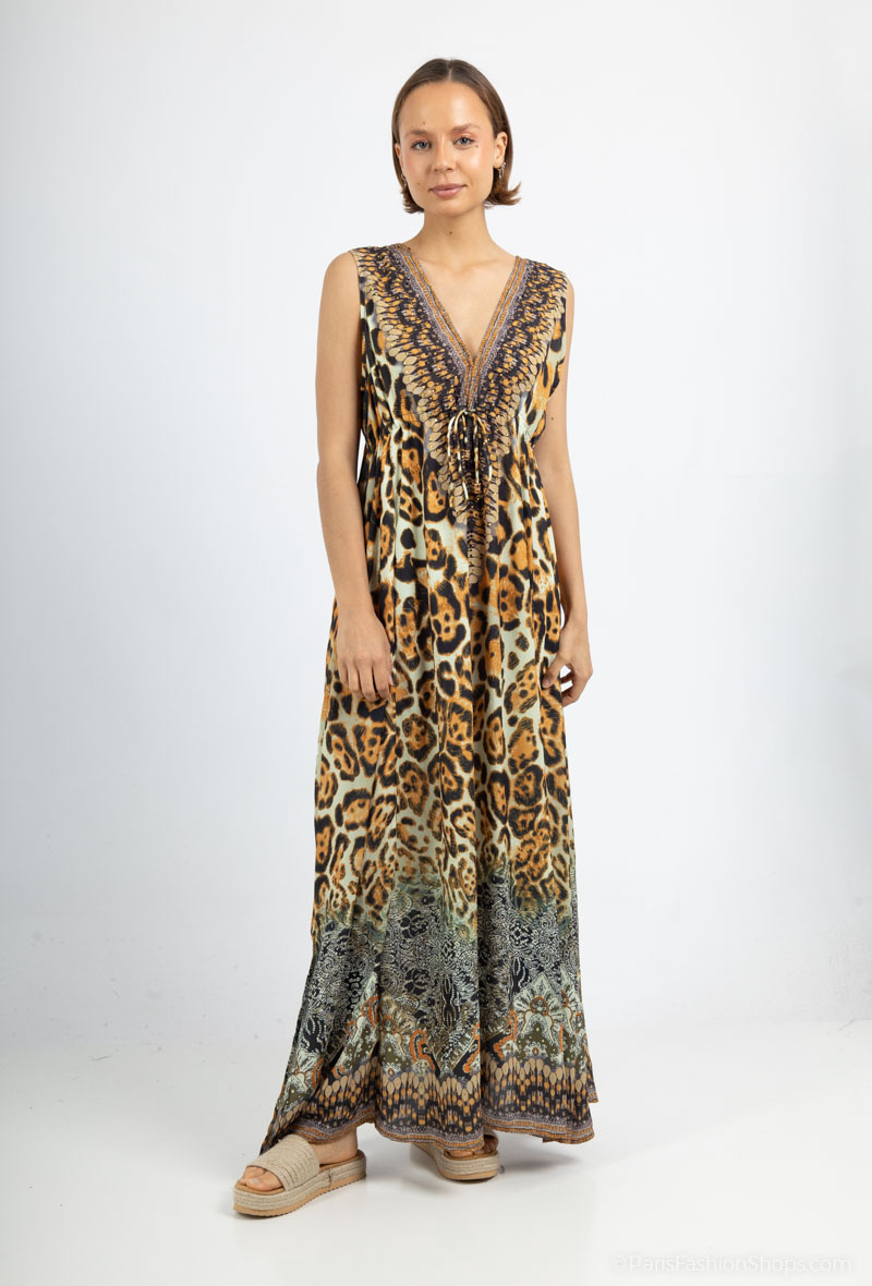 Wholesaler Frime Beachwear - Long printed dress with rhinestones