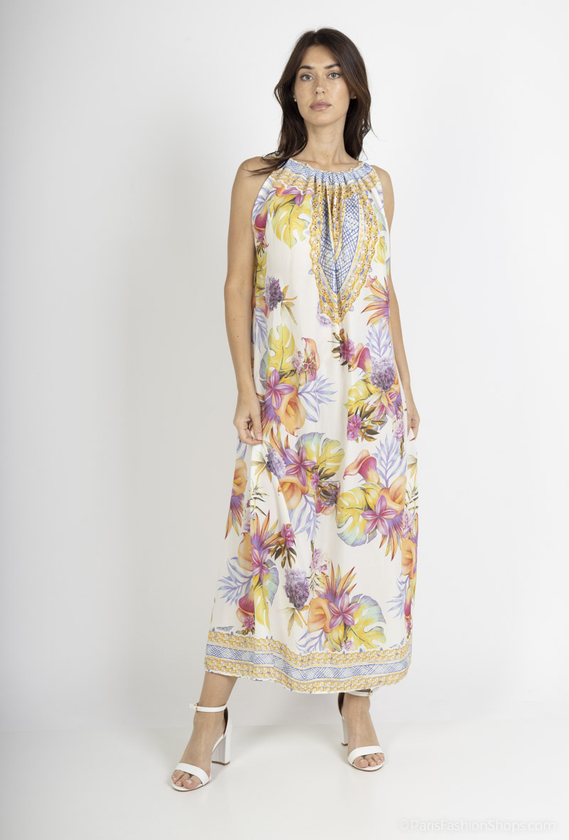 Wholesaler Frime Beachwear - Long printed dress with rhinestones