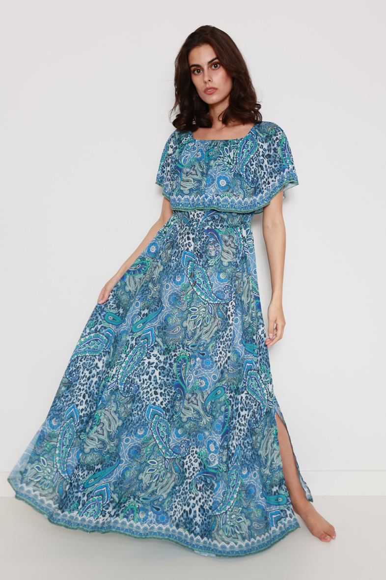 Wholesaler Frime Beachwear - Long printed dress with rhinestones