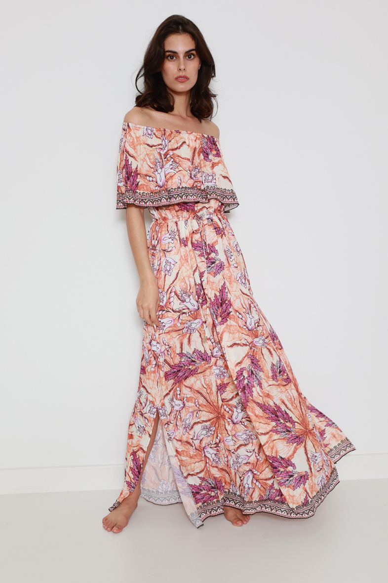 Wholesaler Frime Beachwear - Long printed dress with rhinestones