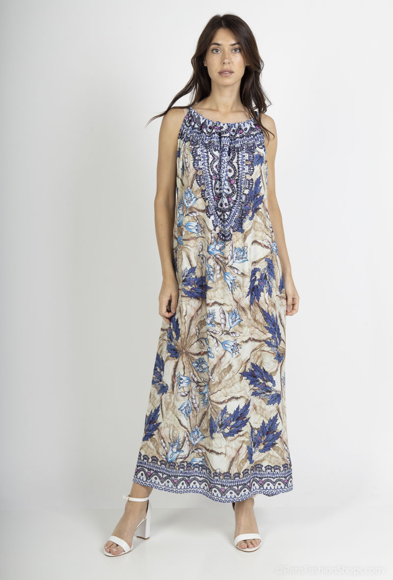 Wholesaler Frime Beachwear - Long printed dress with rhinestones