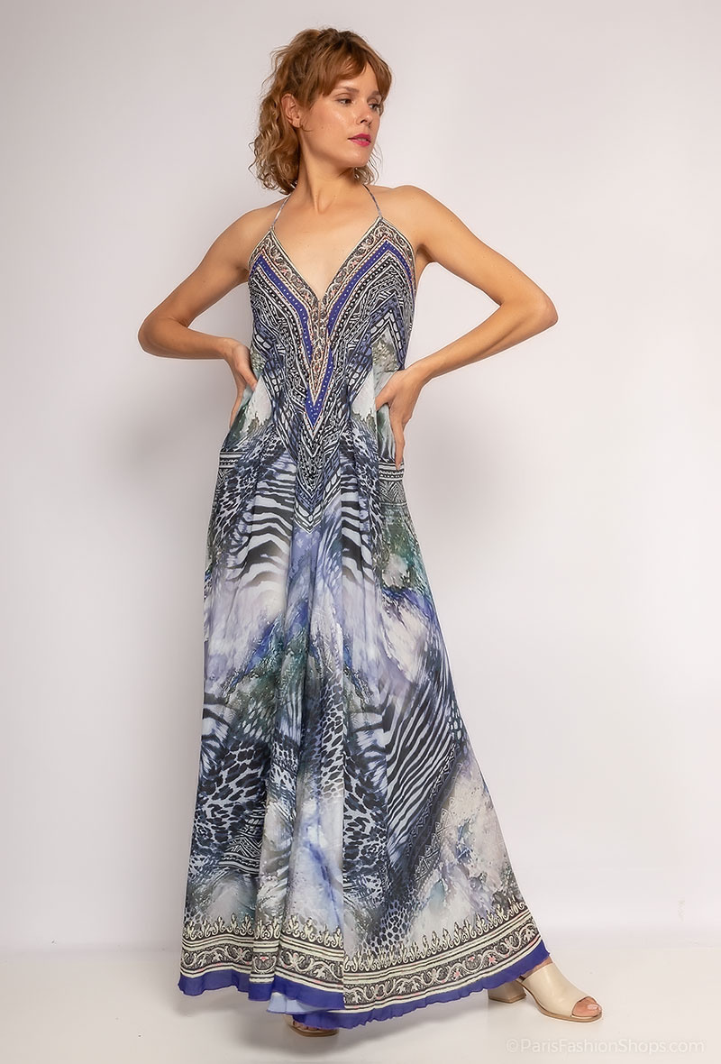 Wholesaler Frime Beachwear - Long printed dress with rhinestones