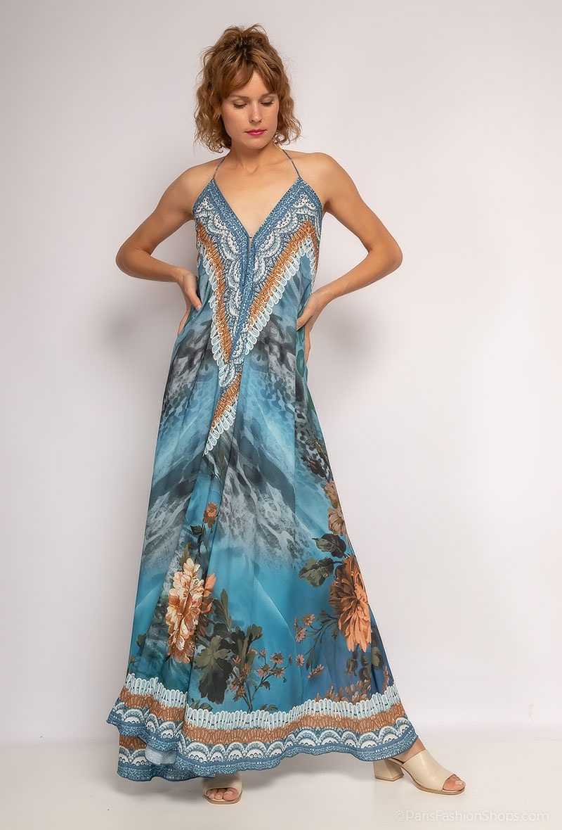 Wholesaler Frime Beachwear - Long printed dress with rhinestones