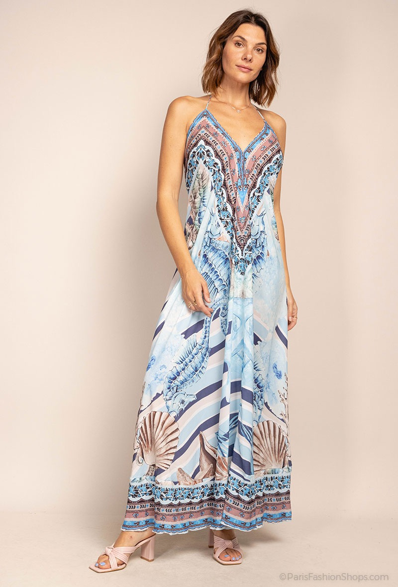 Wholesaler Frime Beachwear - Long printed dress with rhinestones