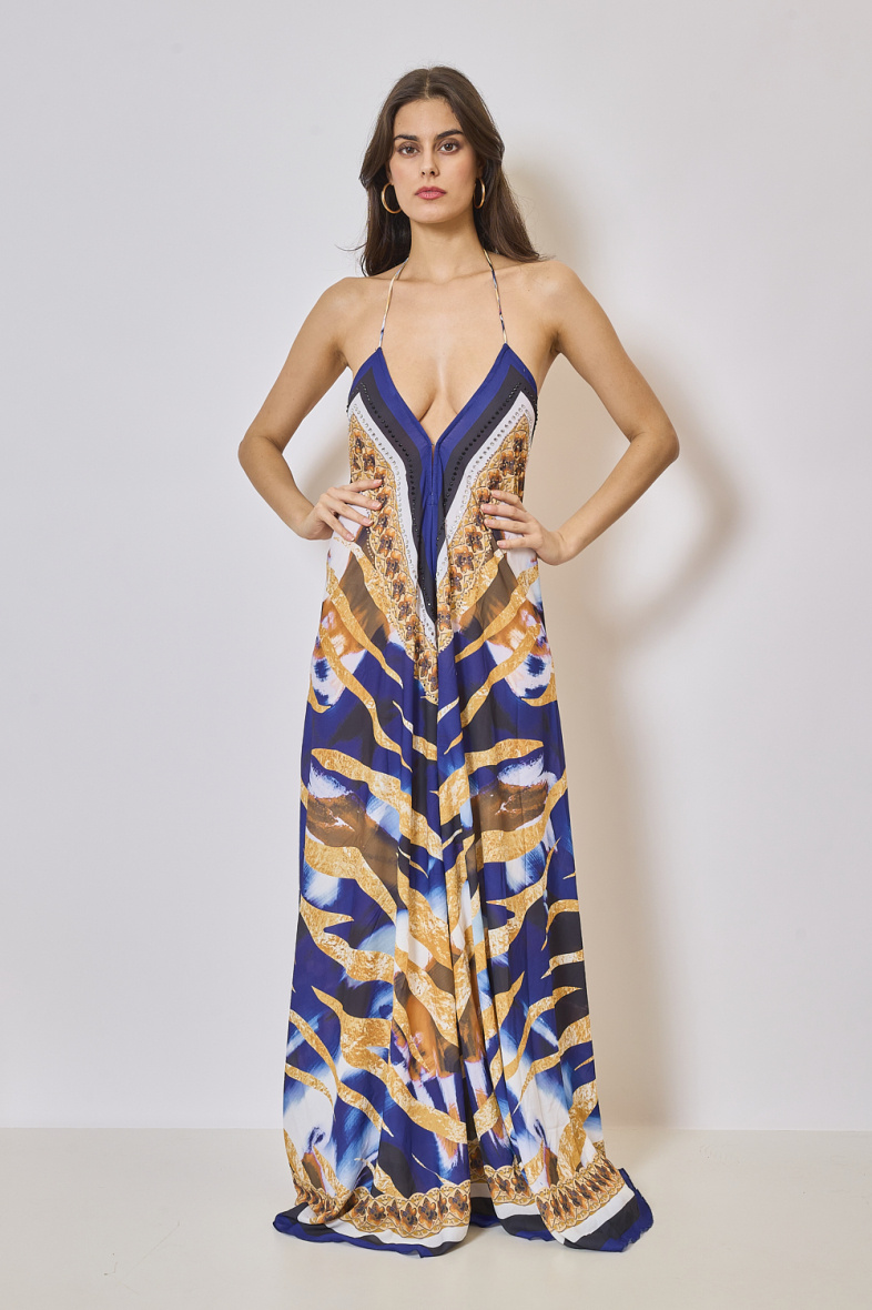 Wholesaler Frime Beachwear - Long printed dress with rhinestones