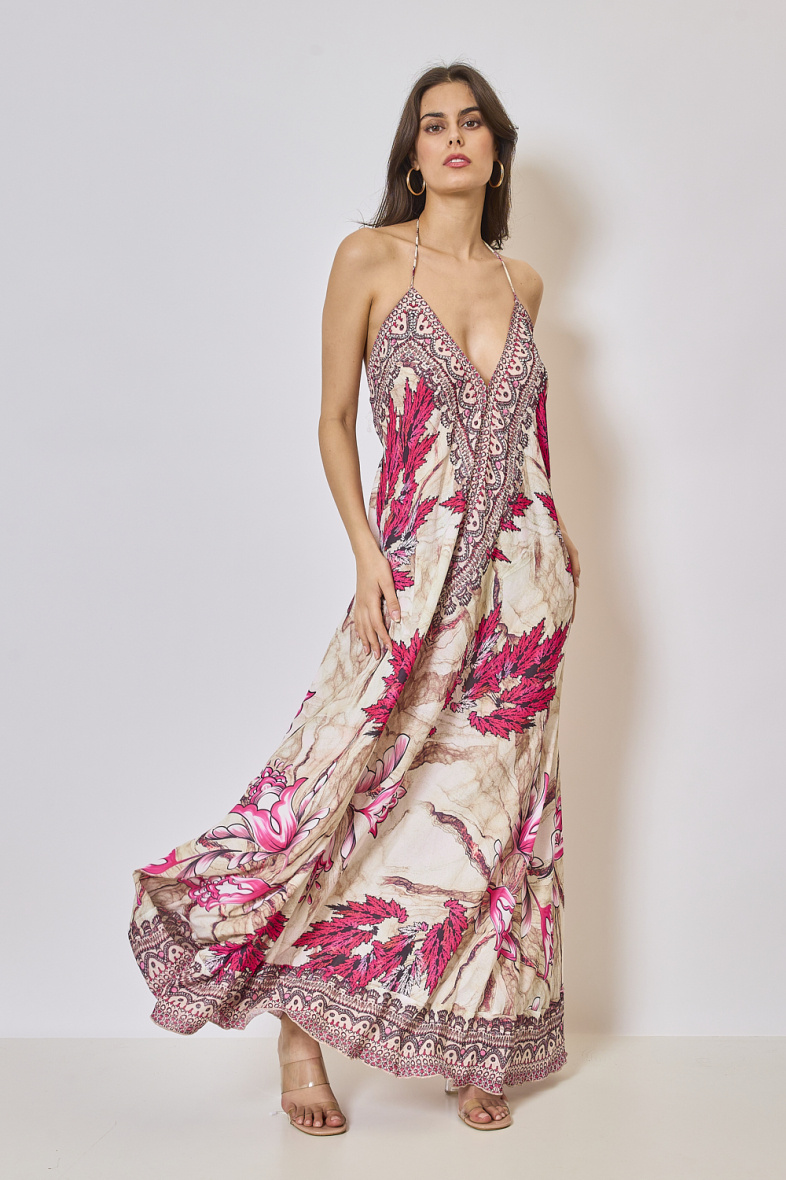 Wholesaler Frime Beachwear - Long printed dress with rhinestones