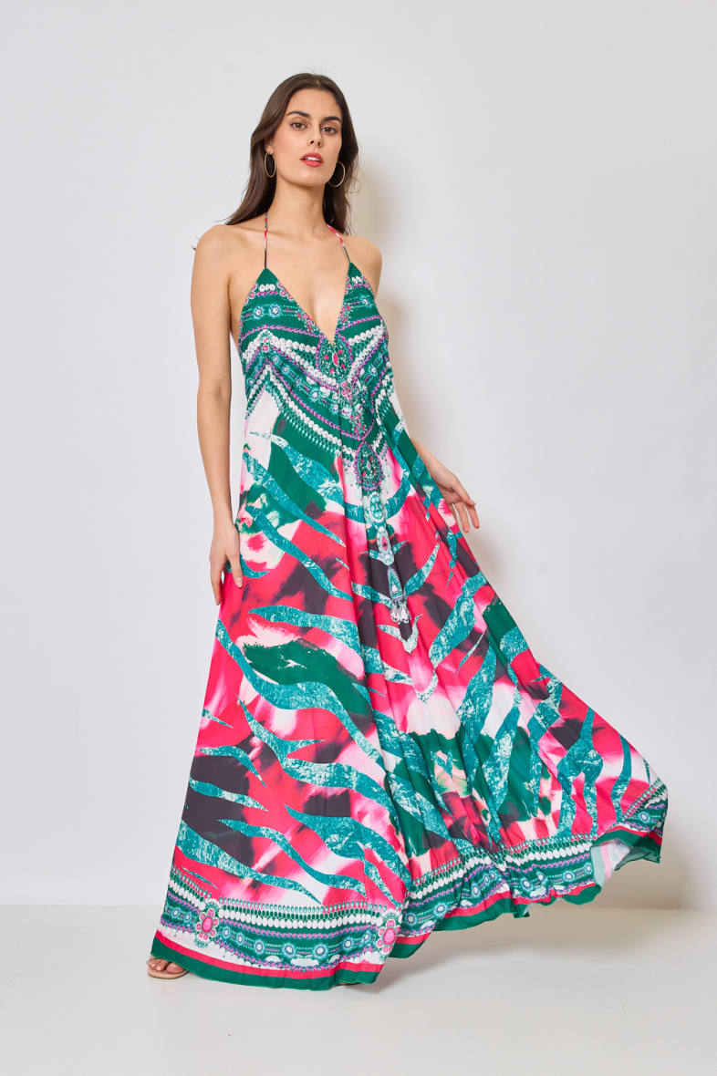 Wholesaler Frime Beachwear - Long printed dress with rhinestones