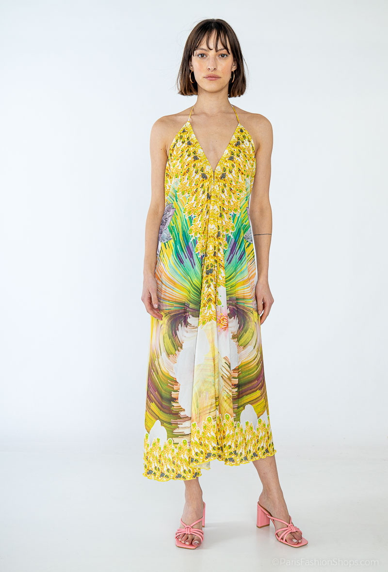Wholesaler Frime Beachwear - Printed mid-length dress with rhinestones