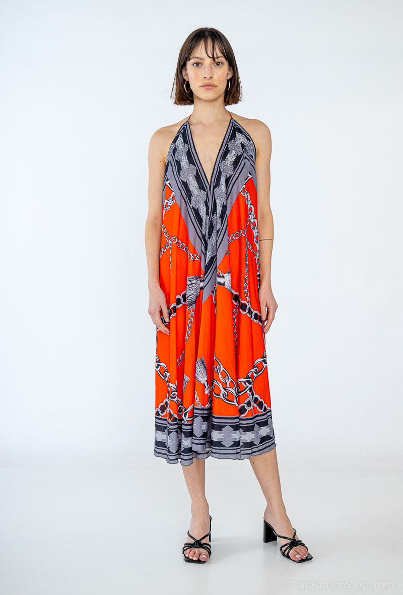 Wholesaler Frime Beachwear - Printed mid-length dress with rhinestones