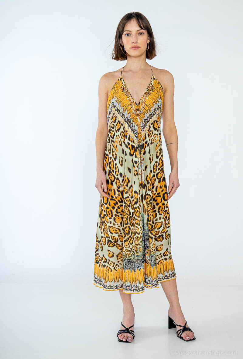 Wholesaler Frime Beachwear - Printed mid-length dress with rhinestones