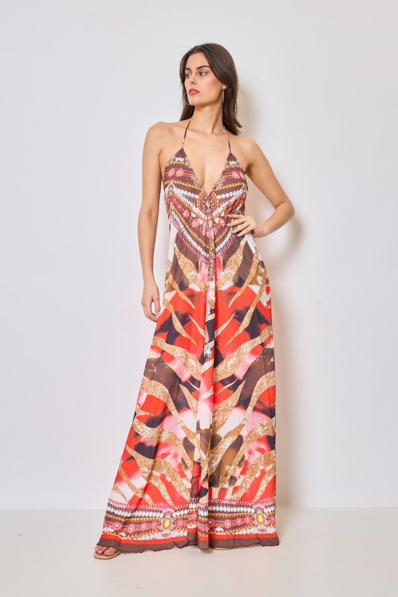 Wholesaler Frime Beachwear - Long printed dress with rhinestones