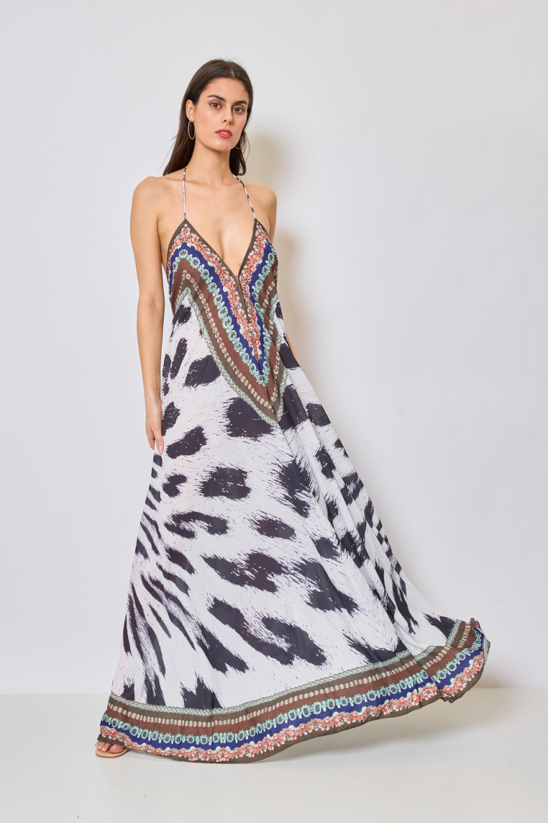 Wholesaler Frime Beachwear - Long printed dress with rhinestones