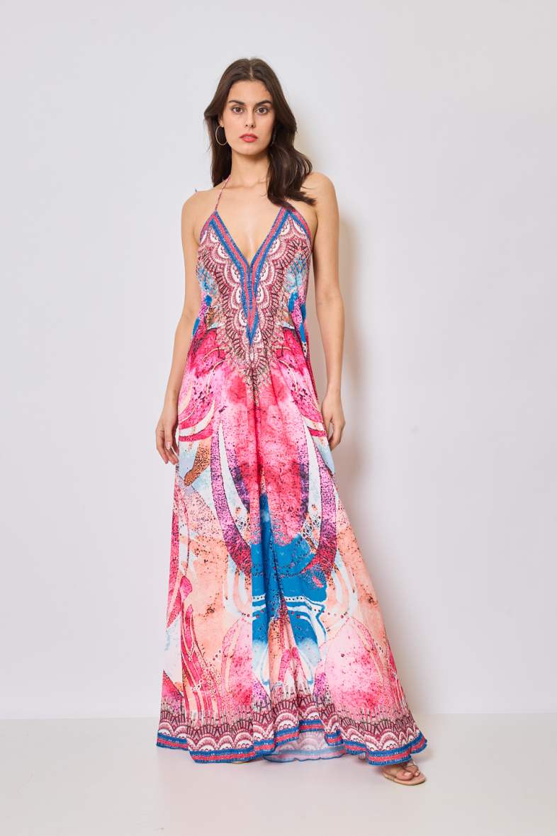Wholesaler Frime Beachwear - Long printed dress with rhinestones
