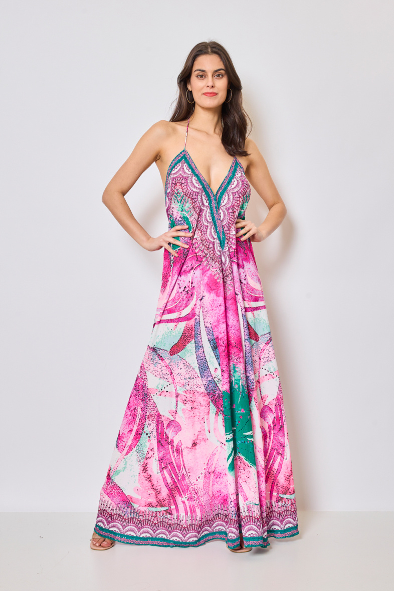 Wholesaler Frime Beachwear - Long printed dress with rhinestones
