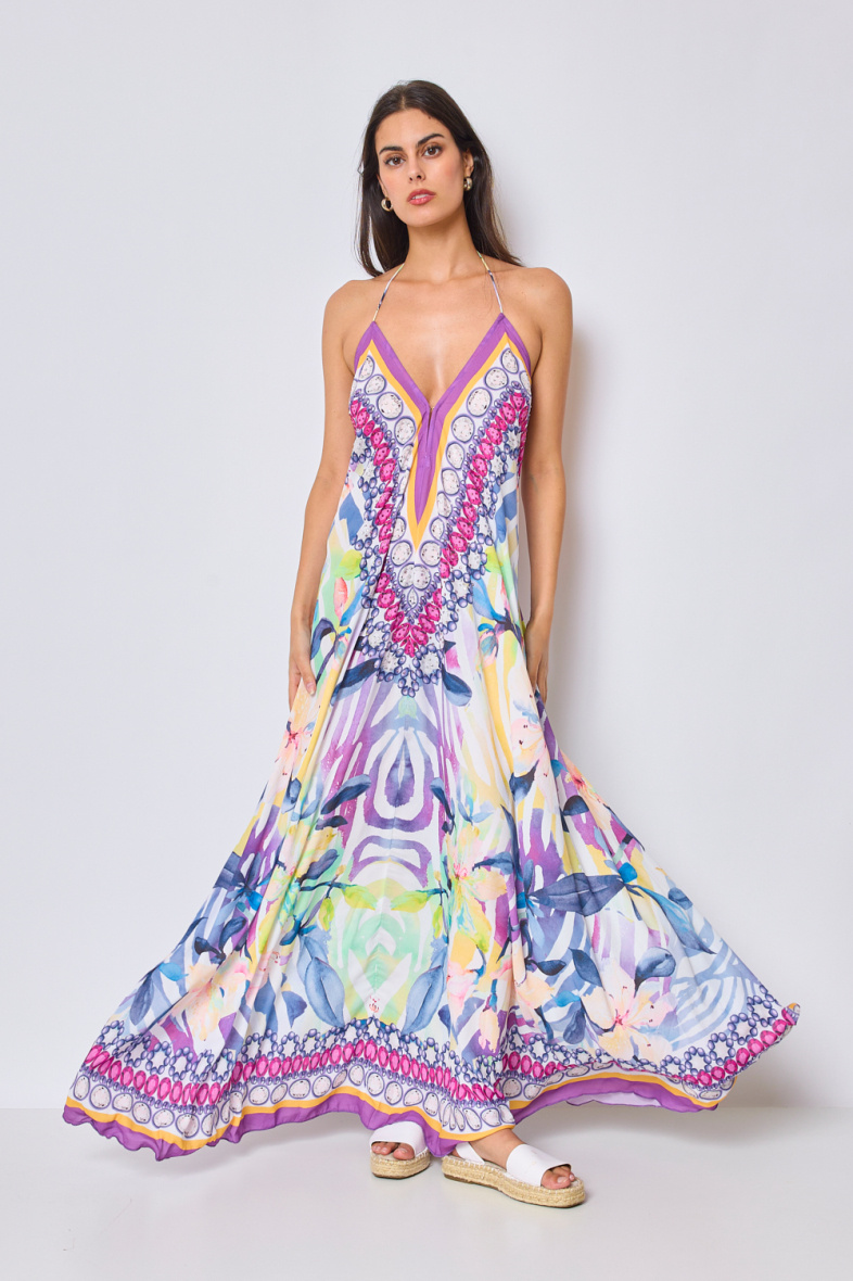 Wholesaler Frime Beachwear - Long printed dress with rhinestones