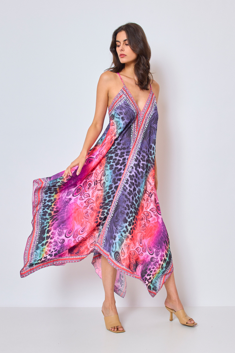 Wholesaler Frime Beachwear - Long printed dress with rhinestones