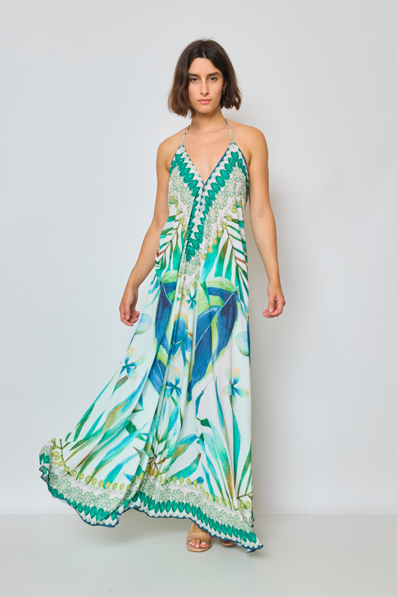 Wholesaler Frime Beachwear - Long printed dress with rhinestones