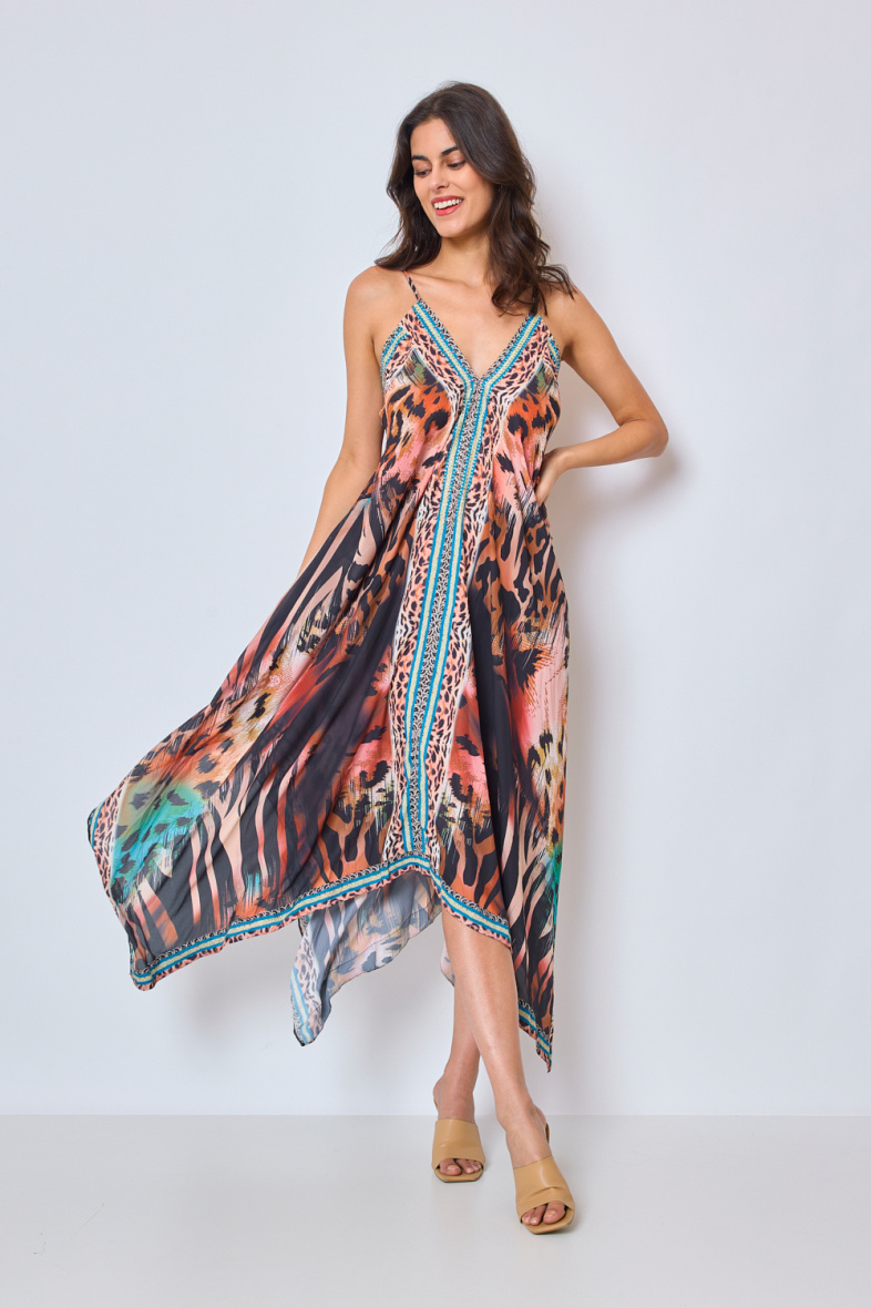 Wholesaler Frime Beachwear - Long printed dress with rhinestones
