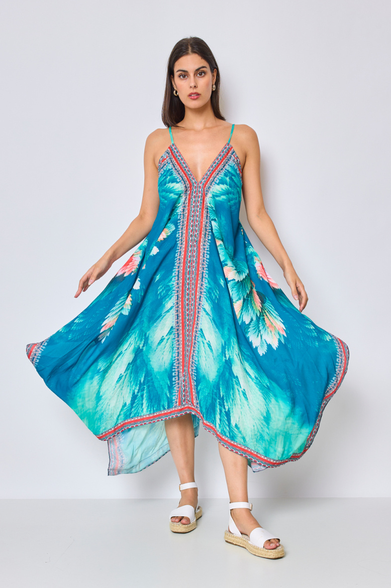 Wholesaler Frime Beachwear - Long printed dress with rhinestones