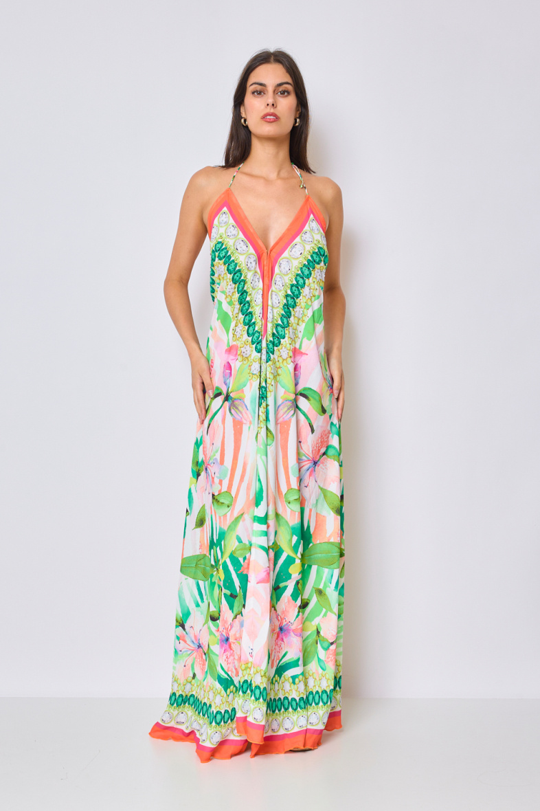 Wholesaler Frime Beachwear - Long printed dress with rhinestones