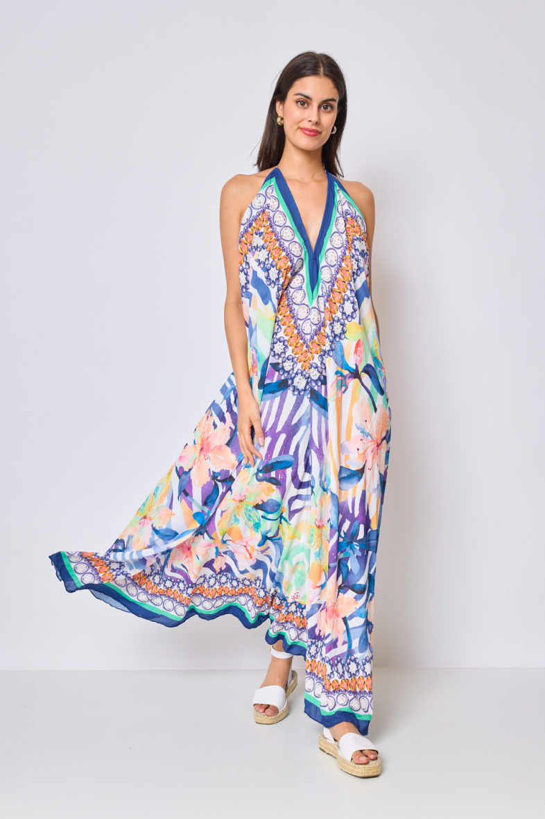 Wholesaler Frime Beachwear - Long printed dress with rhinestones