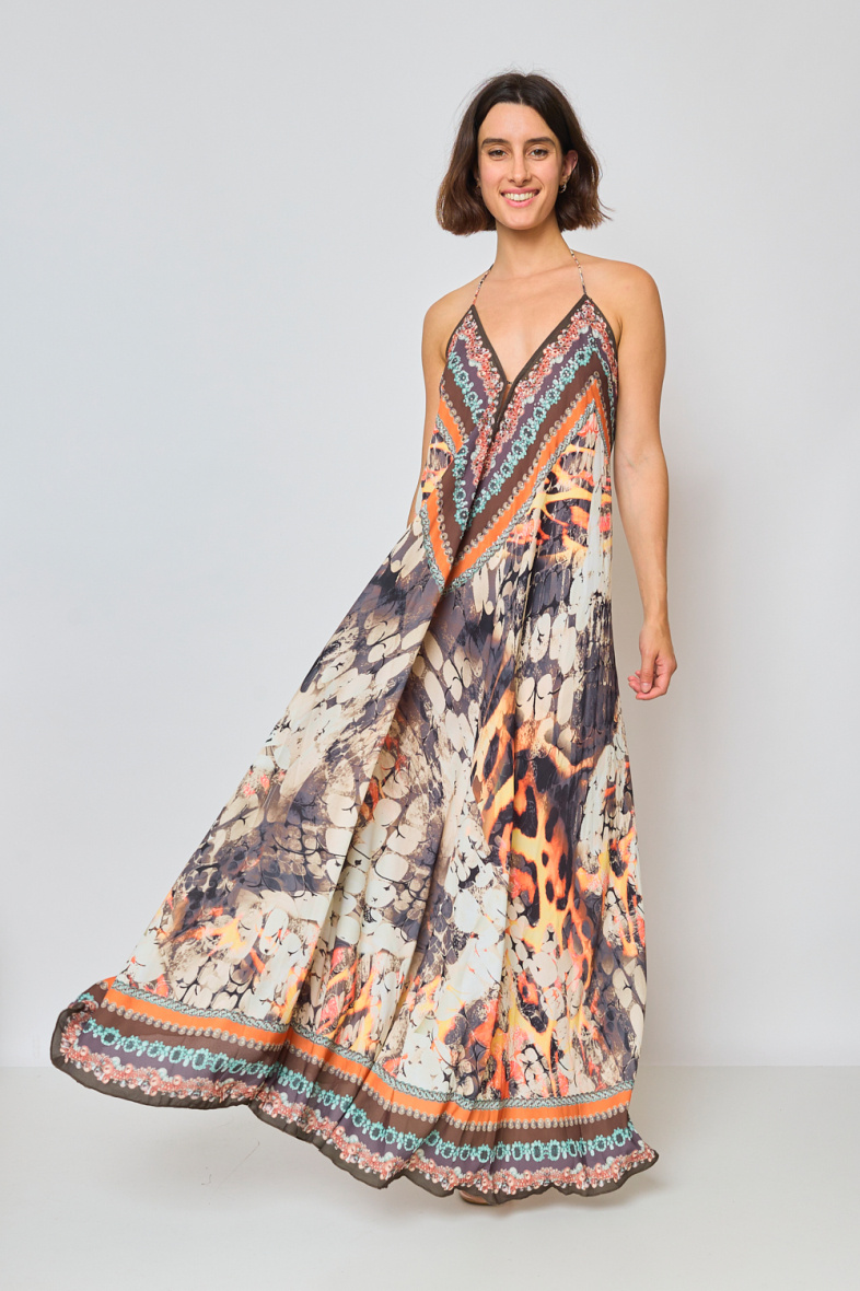 Wholesaler Frime Beachwear - Long printed dress with rhinestones