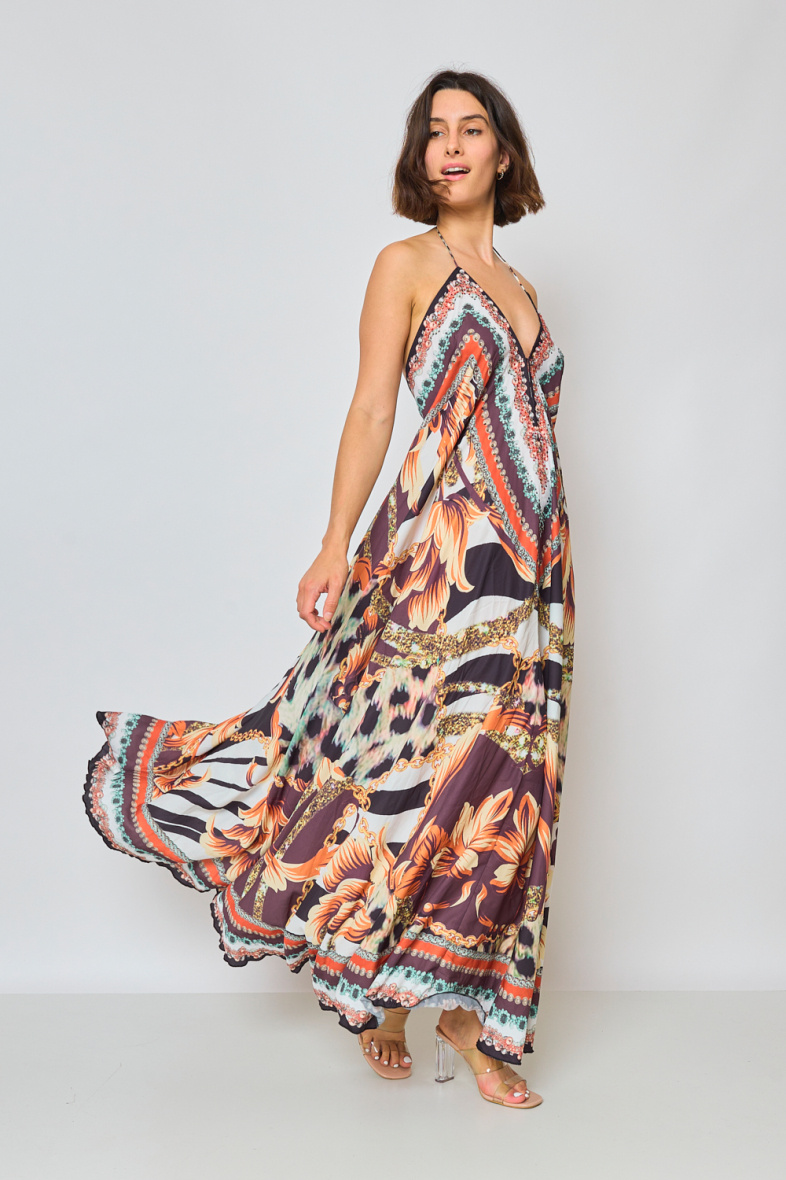 Wholesaler Frime Beachwear - Long printed dress with rhinestones