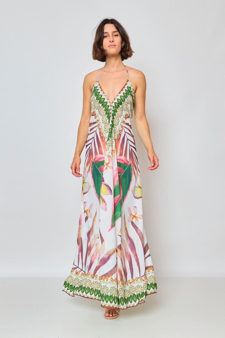 Wholesaler Frime Beachwear - Long printed dress with rhinestones