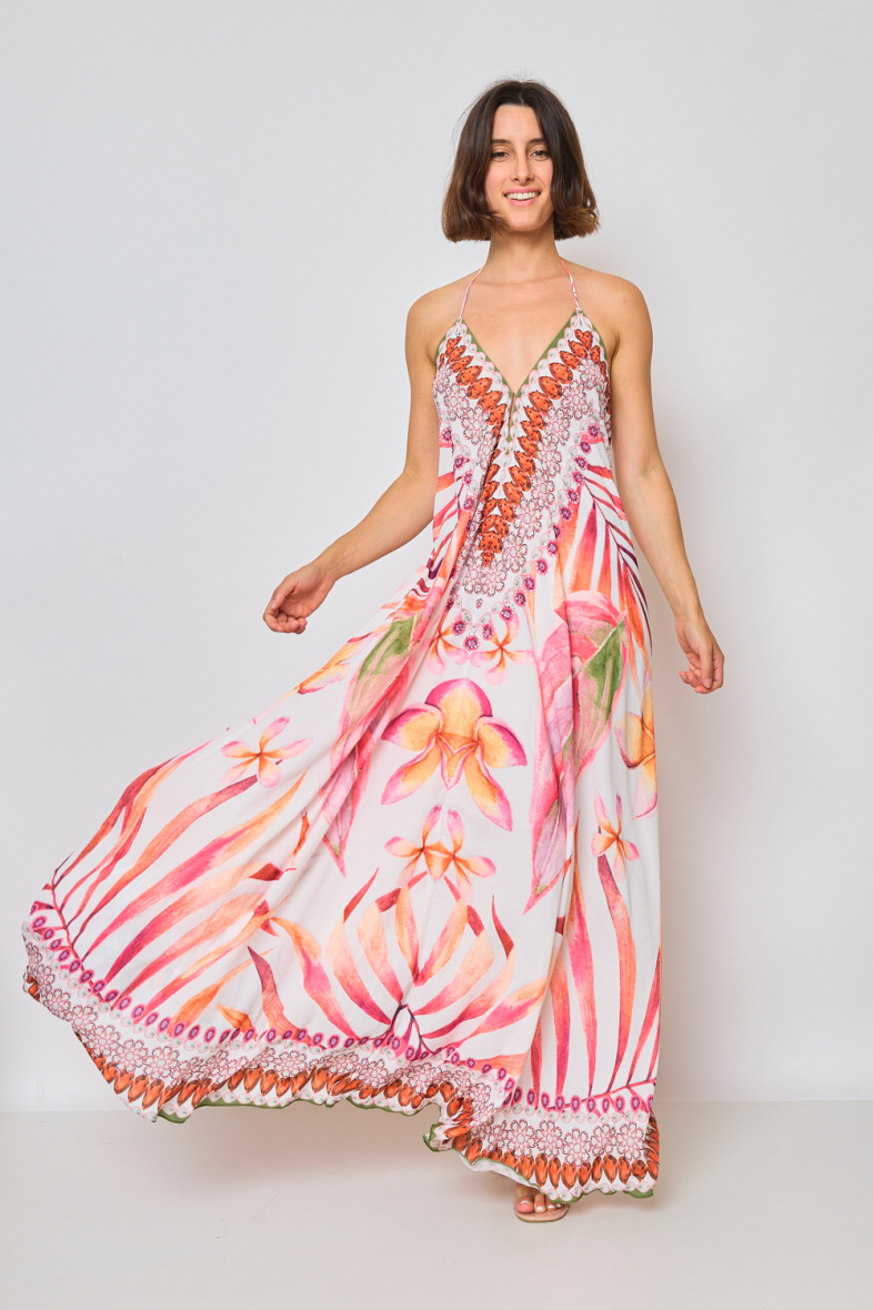 Wholesaler Frime Beachwear - Long printed dress with rhinestones