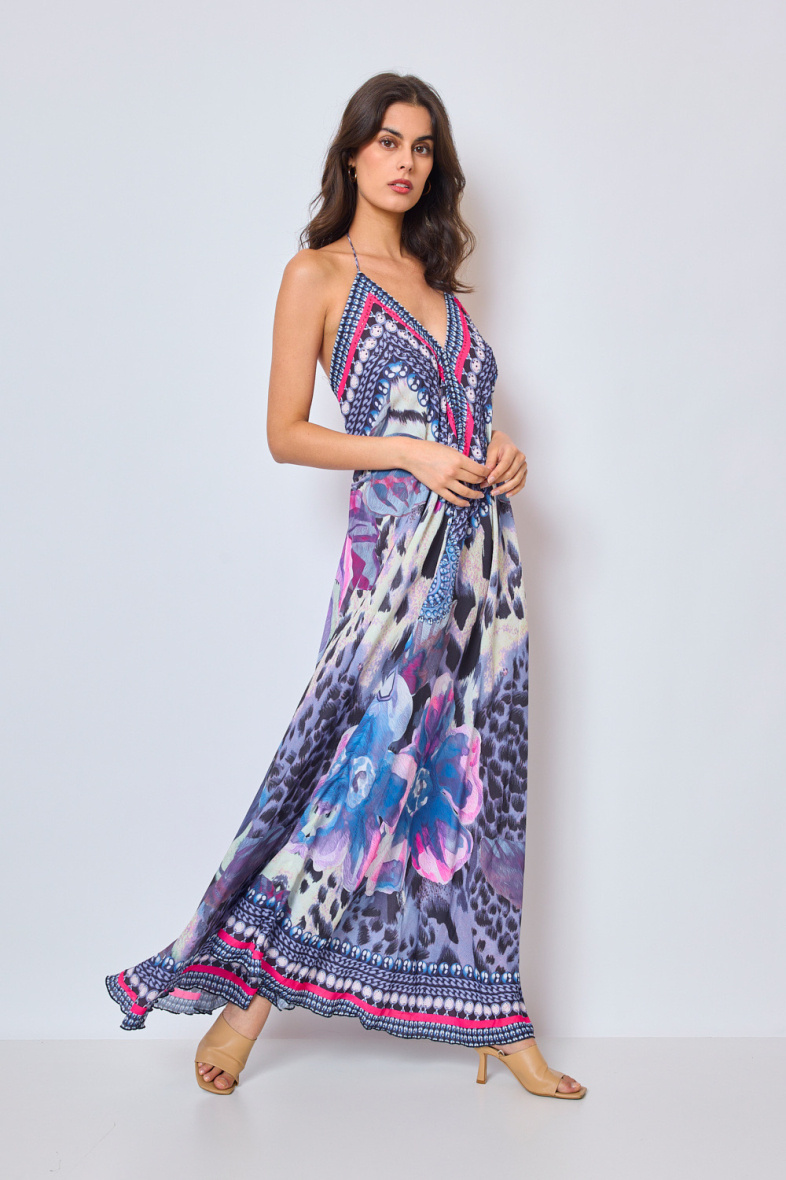 Wholesaler Frime Beachwear - Long printed dress with rhinestones
