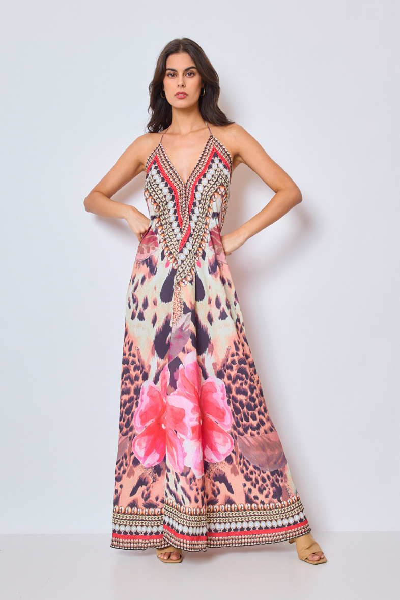 Wholesaler Frime Beachwear - Long printed dress with rhinestones