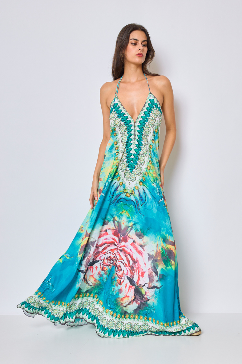Wholesaler Frime Beachwear - Long printed dress with rhinestones