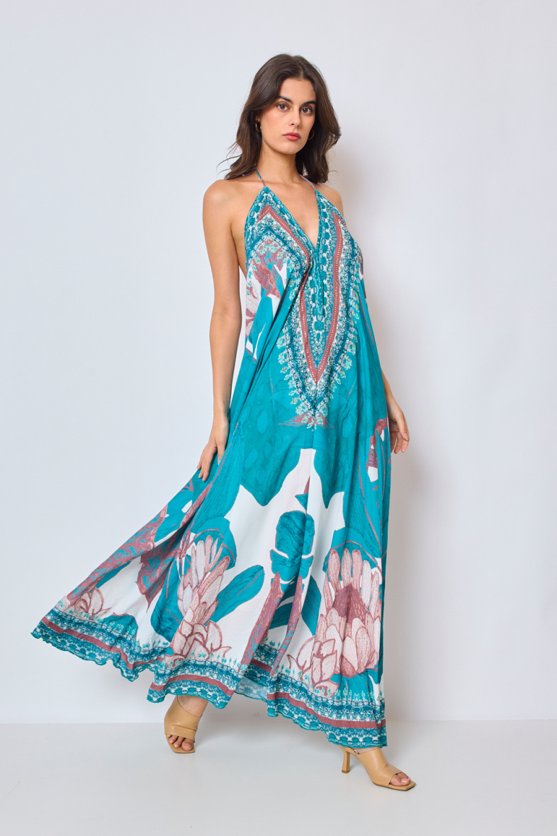Wholesaler Frime Beachwear - Long printed dress with rhinestones
