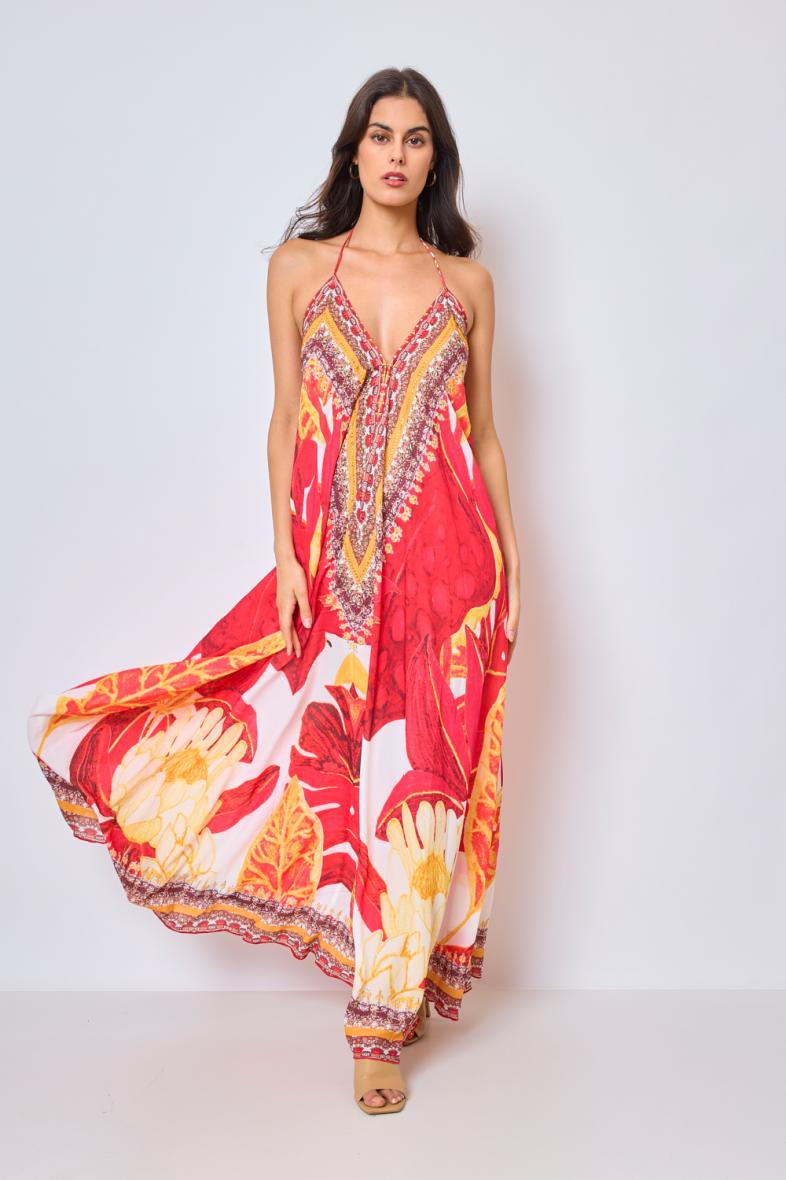 Wholesaler Frime Beachwear - Long printed dress with rhinestones