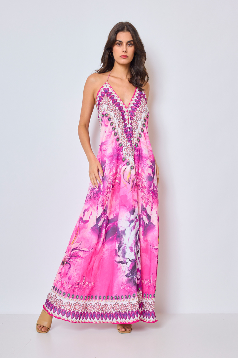 Wholesaler Frime Beachwear - Long printed dress with rhinestones