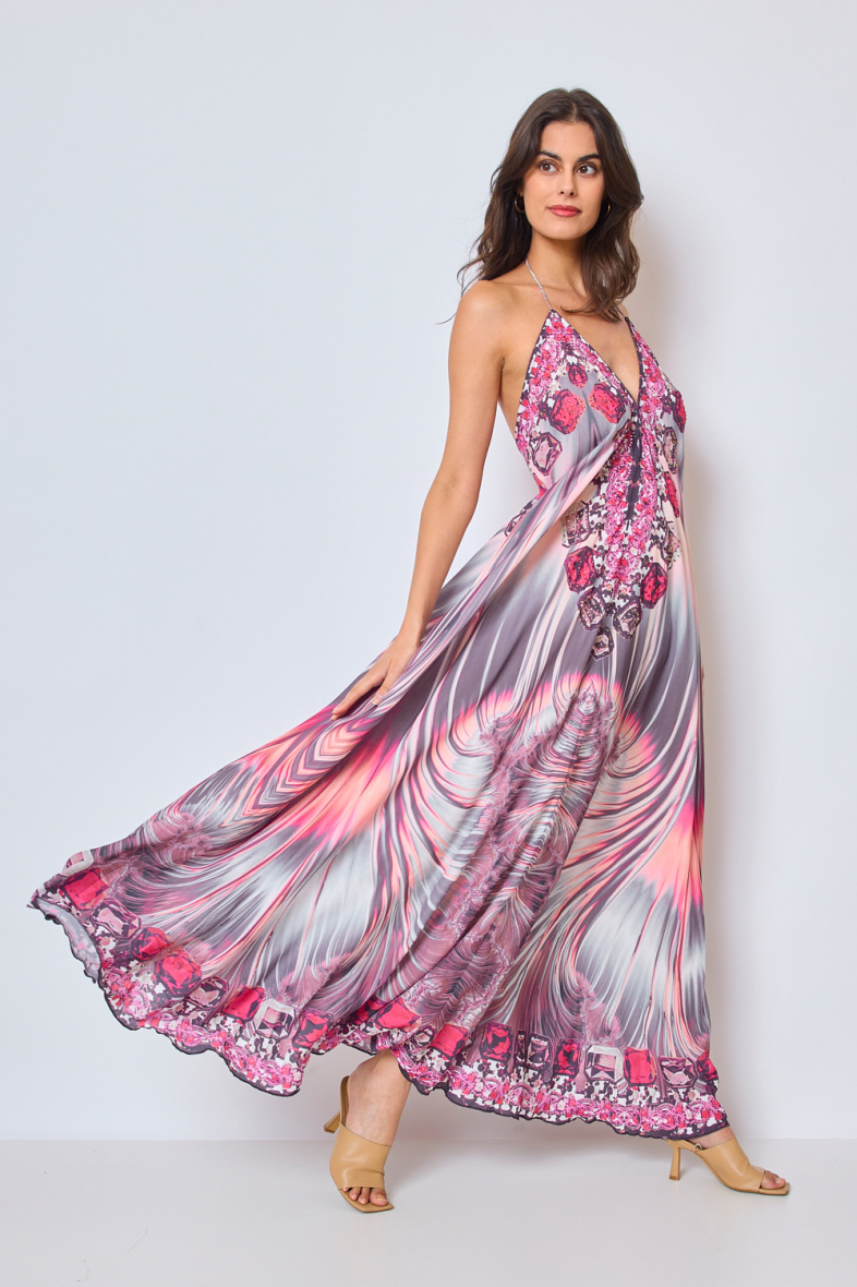 Wholesaler Frime Beachwear - Long printed dress with rhinestones