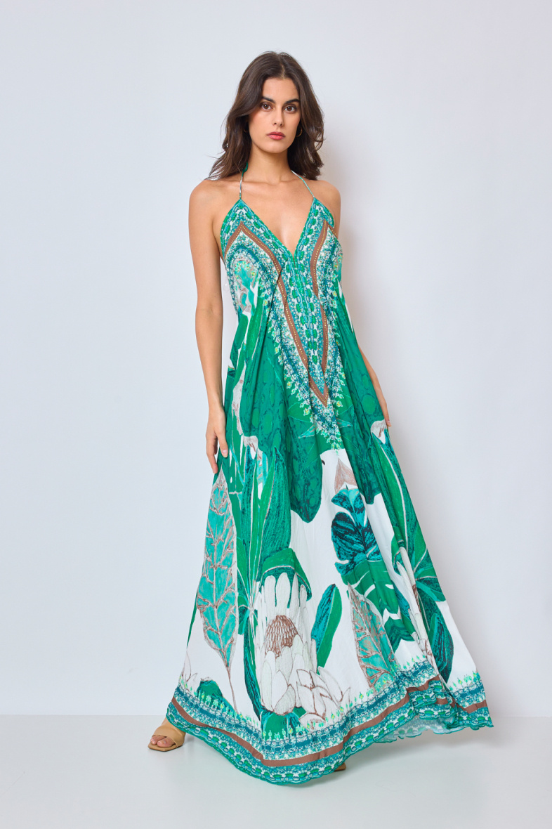 Wholesaler Frime Beachwear - Long printed dress with rhinestones