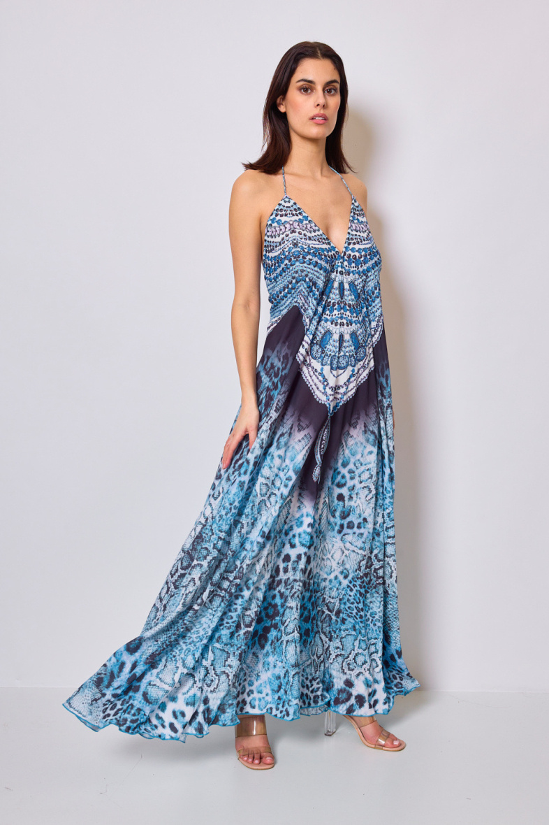Wholesaler Frime Beachwear - Long printed dress with rhinestones