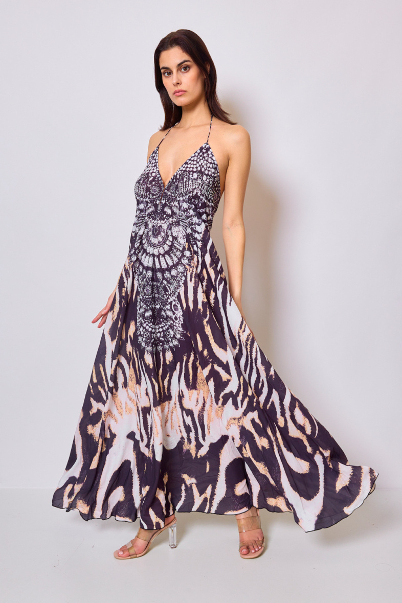 Wholesaler Frime Beachwear - Long printed dress with rhinestones