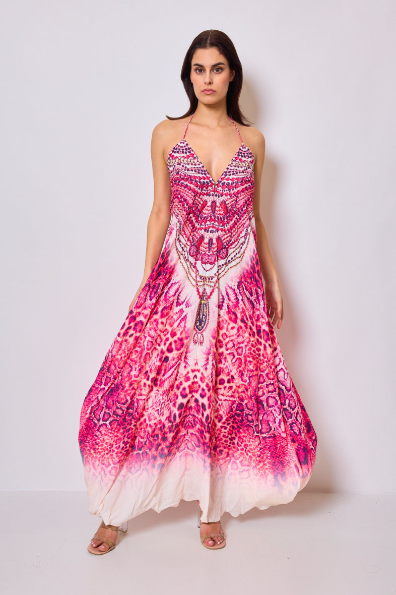 Wholesaler Frime Beachwear - Long printed dress with rhinestones
