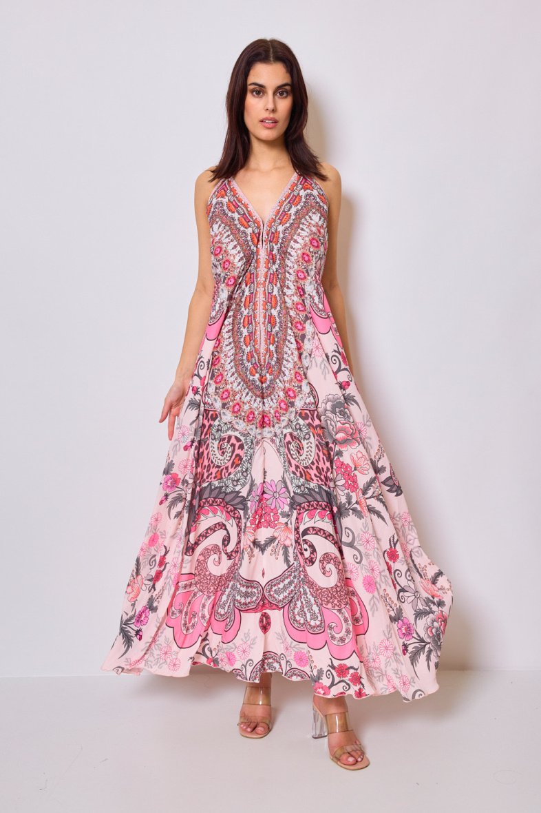 Wholesaler Frime Beachwear - Long printed dress with rhinestones