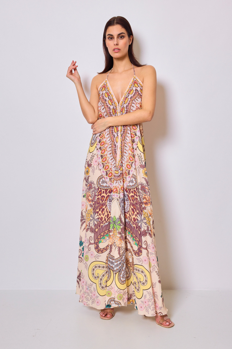 Wholesaler Frime Beachwear - Long printed dress with rhinestones