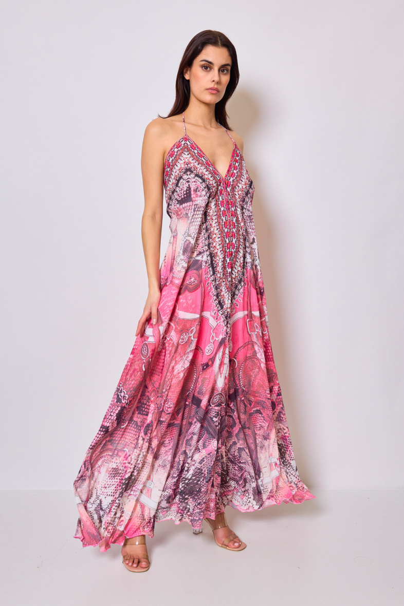 Wholesaler Frime Beachwear - Long printed dress with rhinestones