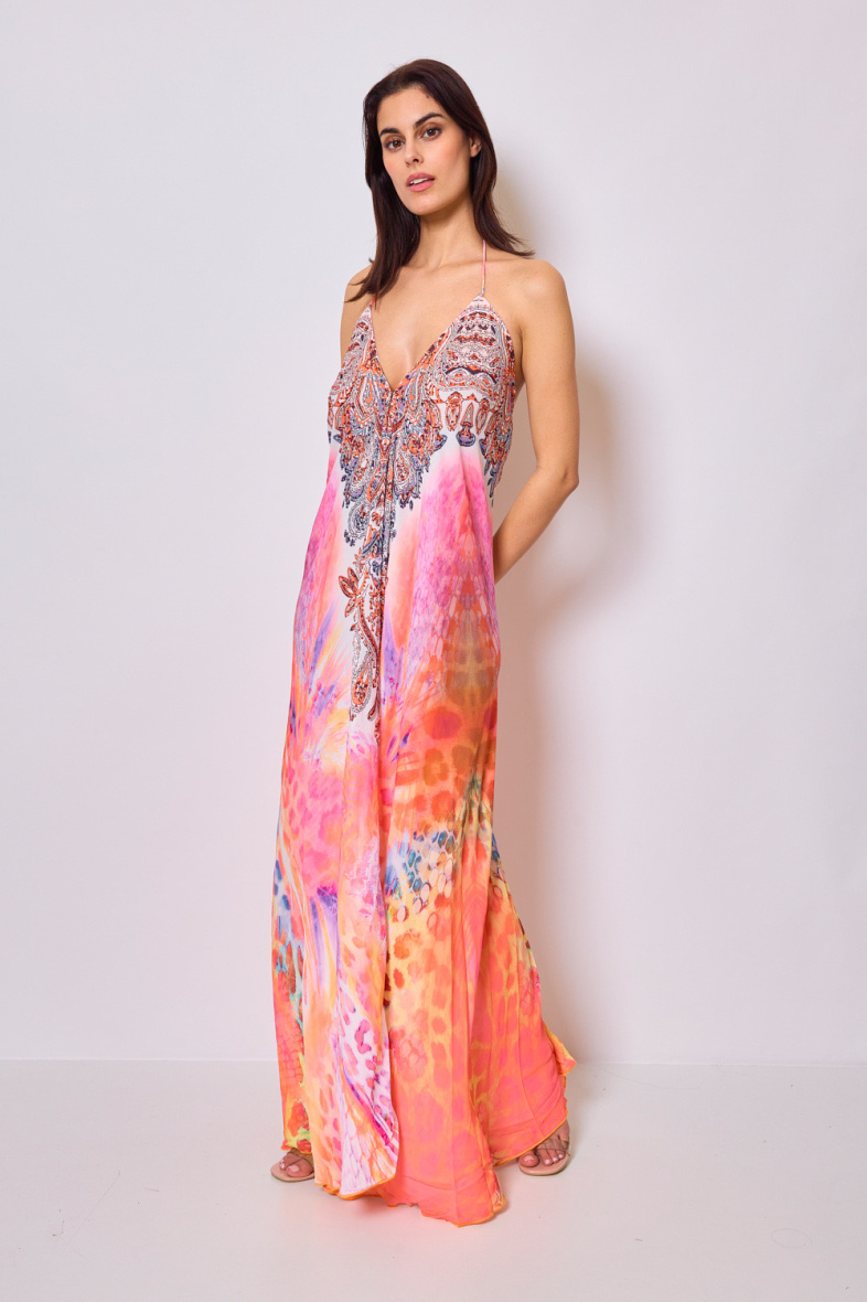 Wholesaler Frime Beachwear - Long printed dress with rhinestones